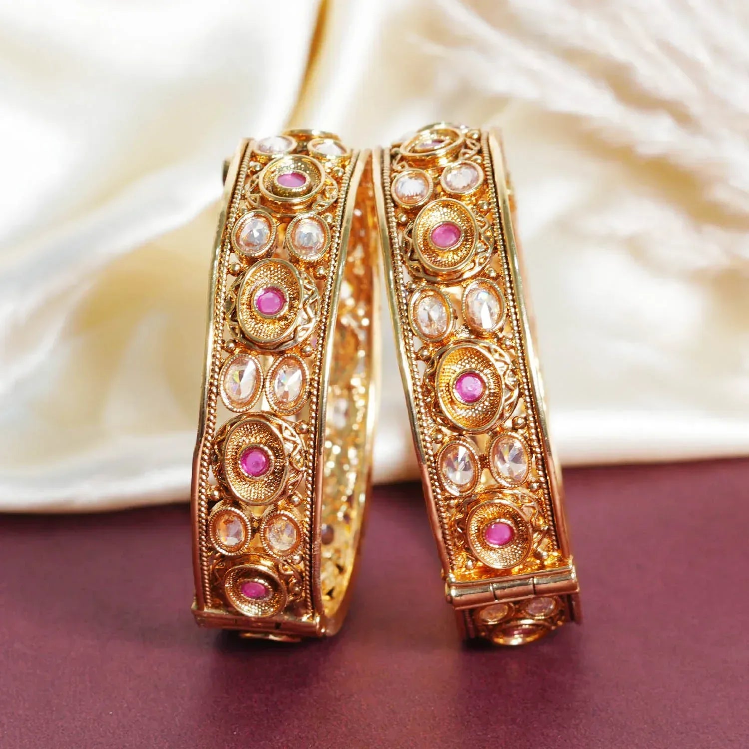 Stylish Kundan Work Design Brass Kada for Women & Girl | Handcraft Bracelet Perfect for Party & Daily wear - The Golden Cascade